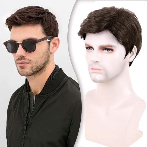 QUEENTAS Mens Wig Short Brown Wigs for Men Curly Wig Hair Replacement Synthetic Short Hair Wigs for Halloween