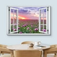 thumbnail image 3 of wall26 Canvas Print Wall Art Window View Sunset Purple Orchid Daisy Flower Field Wilderness Nature Photography Realism Scenic Landscape Colorful Multicolor for Living Room, Bedroom, Office - 16", 3 of 5