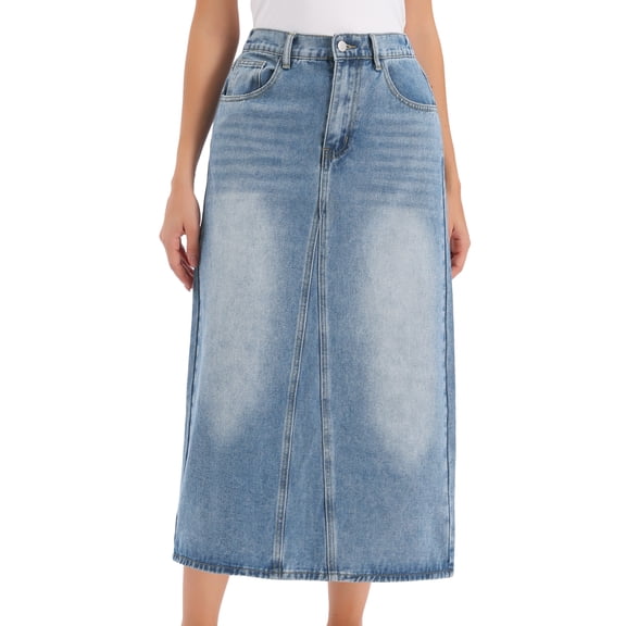 DARING DIVA Women's Elasticated Waist Washed A Line Long Jean Skirt X-Small Blue