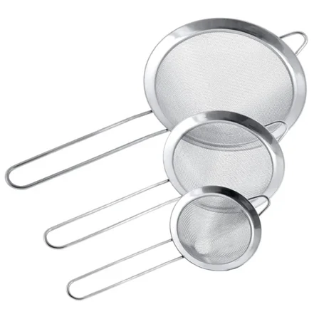 3 Pack Stainless Steel With Handle Kitchen Food Strainers Sifters Set