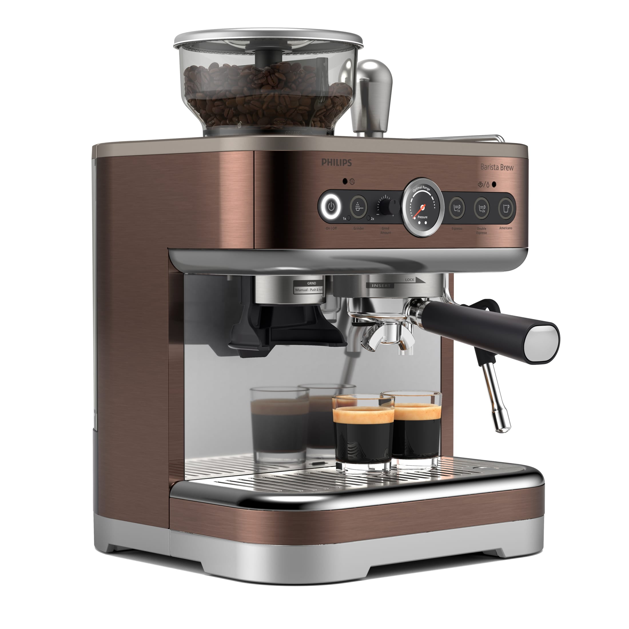 Philips Barista Brew Semi-Automatic Espresso Machine with Milk Frother, Silver Metal