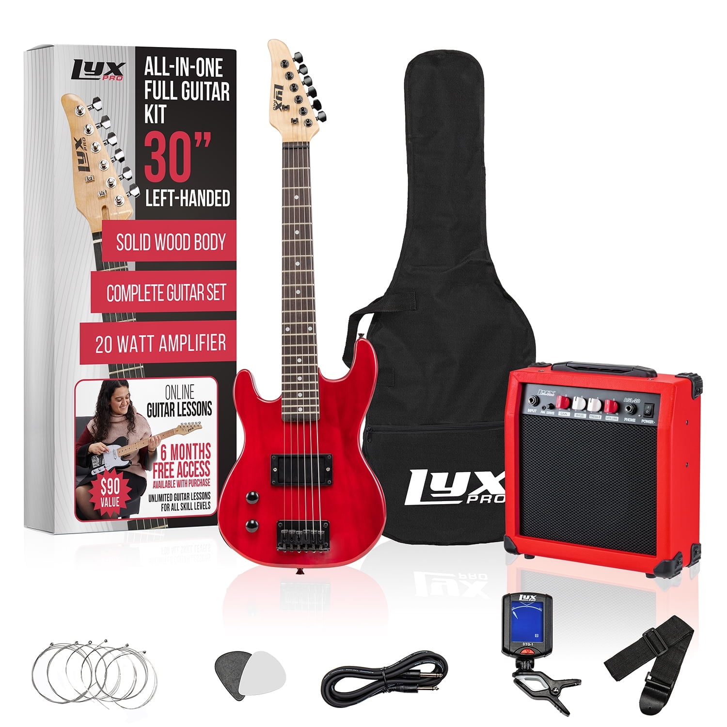 LyxPro Beginner Electric Guitar 30” with 20W Amp & Accessories for Kids, Red