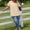 thumbnail image 6 of Trendy V Neck Pleated T Shirts for Women Plus Size Short Sleeve Tops Comfortable Soft Solid Color Loose Fit Curved Hem Dressy Summer Tees Beige XXL, 6 of 6