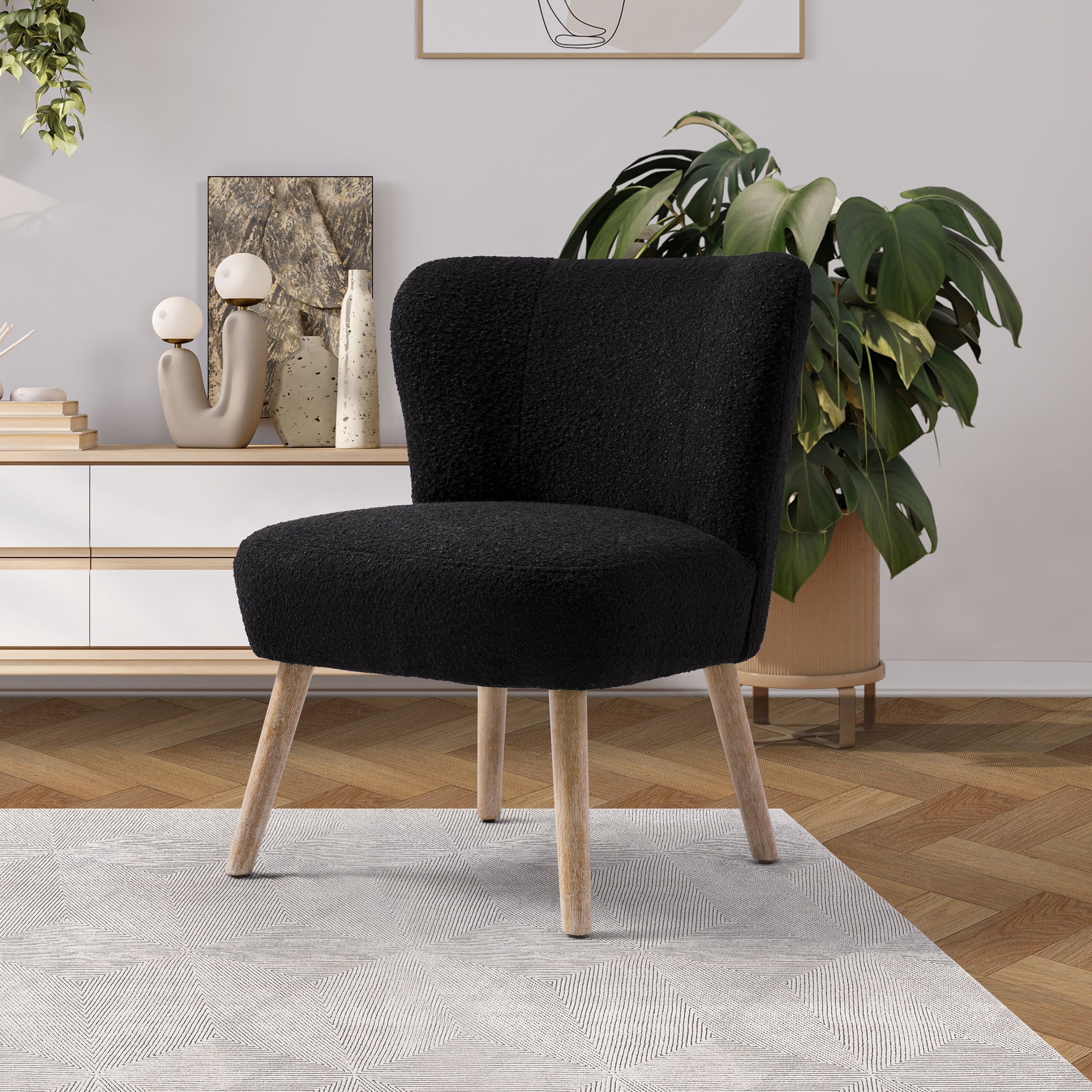Modern 25" Wide Wingback Accent Chair with Water and Stain Resistant Boucle Upholstered Fabric, Black