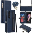 thumbnail image 6 of Samsung Galaxy Z Fold 3 5G Wallet Case with Detachable S Pen Holder,Magnetic [9 Card Slots] Removable Adjustable Crossbody Necklace Lanyard Shoulder Strap Zipper PU Leather Case,Blue, 6 of 14