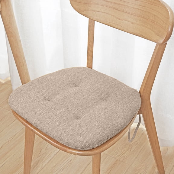 2PCS Chair Cushions for Dining Chairs, D-Shaped Seat Cushions with Removable Washable Cover and Ties, Chair Pads for Kitchen, Indoor Dining Room, Patio Chairs, 17'' x 16''(Beige)