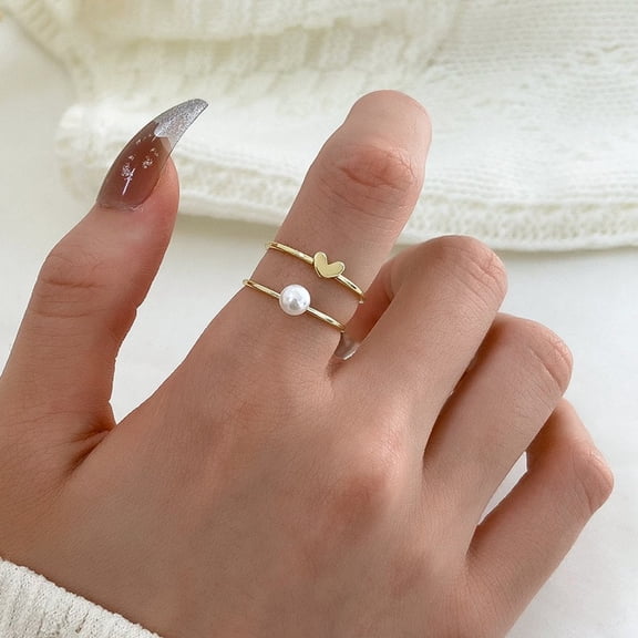 YYKihy Pearl Heart Ring Set For Women Fashion Jewelry Popular Accessories