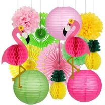 Flamingo Party Decorations, Hawaiian Party Supplies Flamingo Honeycomb Ball Paper Lanterns Tissue Paper Fan for Birthday Luau Tropical Bachelorette Party