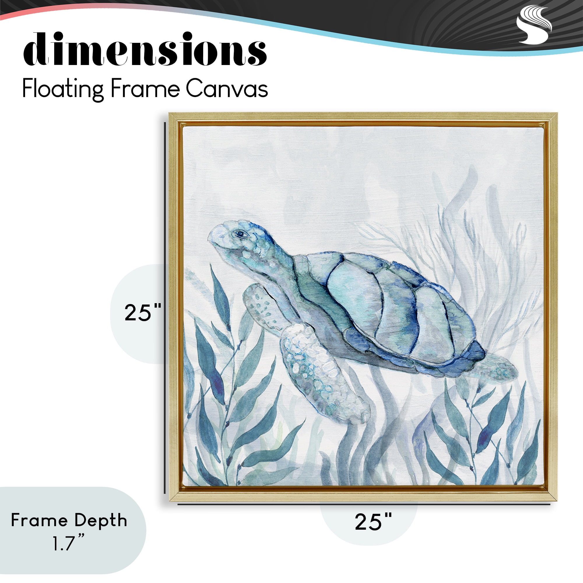 Stupell Industries Sea Turtle with Subtle Smile Gold Framed Floater Canvas Wall Art, design by Janet Tava