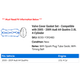 thumbnail image 2 of Valve Cover Gasket Set - Compatible with 2005 - 2009 Audi A4 Quattro 2.0L 4-Cylinder 2006 2007 2008, 2 of 2