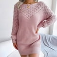 thumbnail image 4 of Herrnalise Women’s Dresses Summer 2024 Fashion Autumn Solid Color Cutout One-Line Neck Long-Sleeve Pullover Dress S-L, 4 of 8