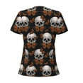 thumbnail image 3 of Goofa Butterfly Skull Pattern Womens Deep V Neck Low Cut Tops Casual Summer Short Sleeve Ribbed Knit T-Shirts-Small, 3 of 5