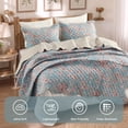 thumbnail image 3 of Regency Heights Full/Queen Size Quilt Set, 3-Piece Lightweight Rose Garden Coverlet Bedspread with Scalloped Edge, Floral Vintage Quiltted Bedding Set with Shams for All Season, Blue, 3 of 10