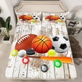 thumbnail image 2 of Homewish Cartoon Football Basketball Twin Sheet Sets, Rugby Soccer Sports Lover Twin Fitted Sheet, Teens Kids Boys Girls Flat Sheet, Microfiber Bedroom Decor, 3-Piece, 2 of 7