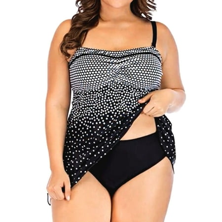S-XXXXXL Plus Size Women Tankini Set, Two Piece Swimsuit, Swim Dress+Briefs Dot Braces Push-UP Padded Bathing Swimming Suit