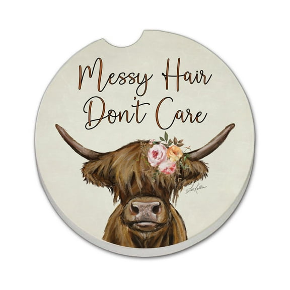 Thirstystone "Messy Hair Cow" Single Absorbent Stone Car Coaster