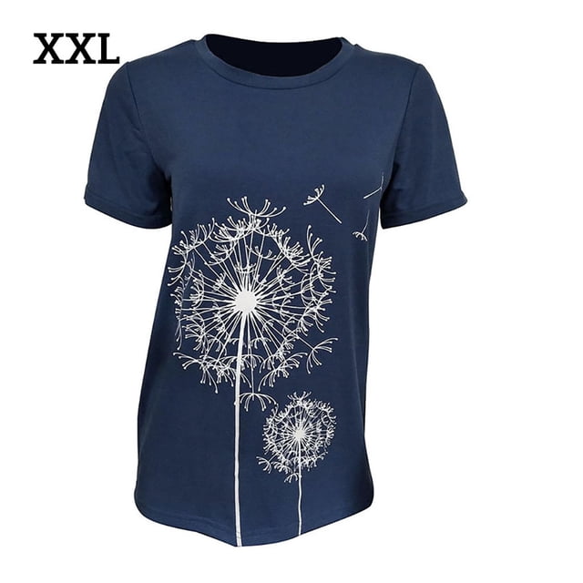 Camiseta de mujer con estampado floral, cuello redondo, manga corta, camiseta suelta, azul, XXL kenally AP000466-18