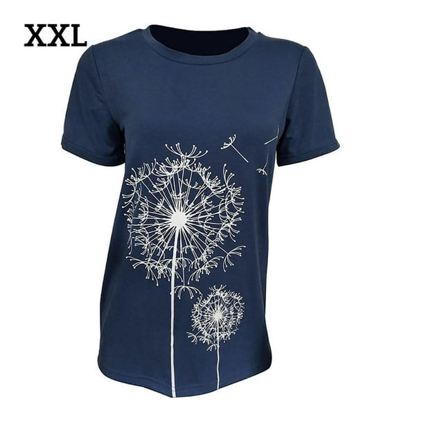 Camiseta de mujer con estampado floral, cuello redondo, manga corta, camiseta suelta, azul, XXL sidaley AP000466-18