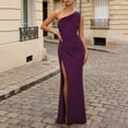 thumbnail image 3 of Iyufng Womens Summer Dresses One-Shoulder Pleated High-Slit Sleeveless Fitted Maxi Dress Gown Dress, 3 of 7