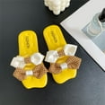 thumbnail image 2 of ZACPNCV Girl's Bow Open Toe Slip on Slippers PU Leather Slides Flat Sandals Yellow 3.5-4 Years, 2 of 6