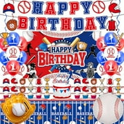 WEEKS Baseball Birthday Party Decorations, Baseball Birthday Party Supplies Set Including Banner, Hanging Swirls, Foil Balloons, Latex Balloons, Cake Toppers, Backdrop and Tablecloth