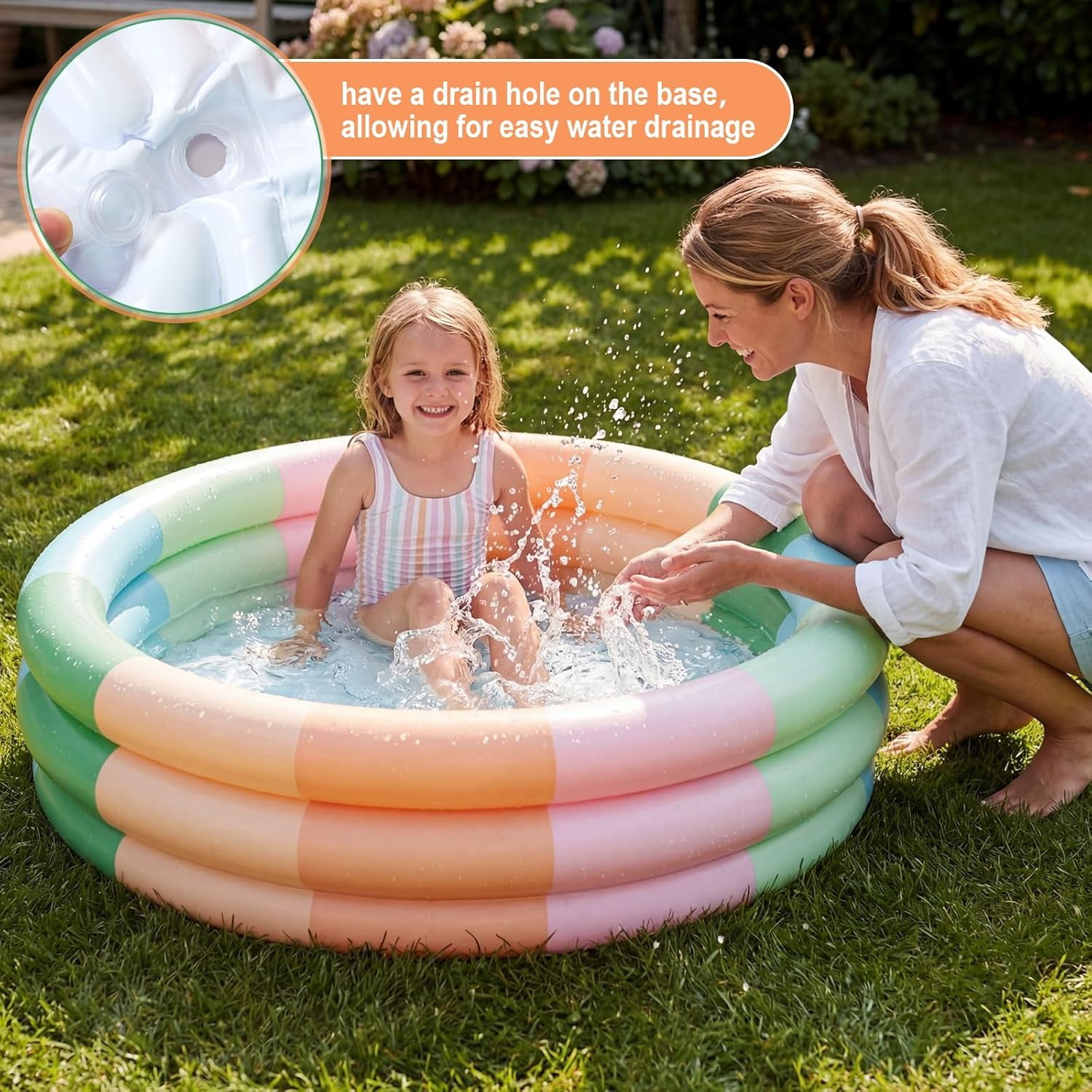 4 Pack Inflatable Kiddie Pool for Toddlers Blue Stripe Blow up Kids Swimming Pool Small 3 Rings Round Baby Pools for Indoor Outdoor Water Game Play Center