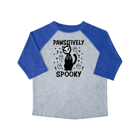 

Inktastic Pawsitively Spooky Skeleton Cat with Ghosts and Crosses Gift Toddler Boy or Toddler Girl T-Shirt