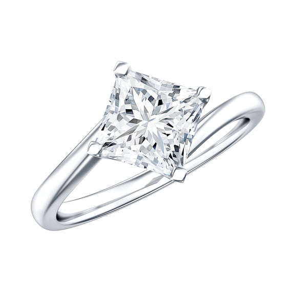 Rosec Jewels Lab Made Diamond Princess Cut Engagement Ring 1 Ct (EF-VS Quality) - Solitaire Bypass Ring for Women, 925 Sterling Silver, US 4.00