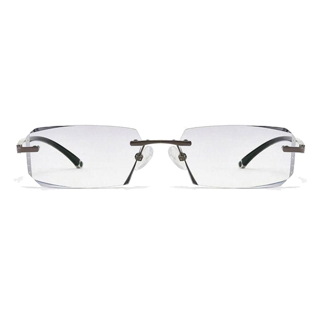 Mens Fashion Blue Light Blocking Rimless Reading Glasses 2.0, Metal Black Spring Hinge Business Rectangle Readers +2.00