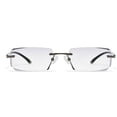 thumbnail image 4 of Mens Fashion Blue Light Blocking Rimless Reading Glasses 3.0, Metal Black Spring Hinge Business Rectangle Readers +3.00, 4 of 5