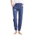 thumbnail image 1 of Women's Cargo Pants Ladies Minimalist Spring Summer Solid Color With Printed Pockets Drawstring Women Wide Leg Pants Navy XXXL, 1 of 3