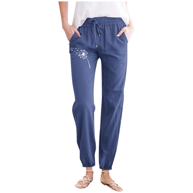 Women's Cargo Pants Ladies Minimalist Spring Summer Solid Color With Printed Pockets Drawstring Women Wide Leg Pants Navy XXXL