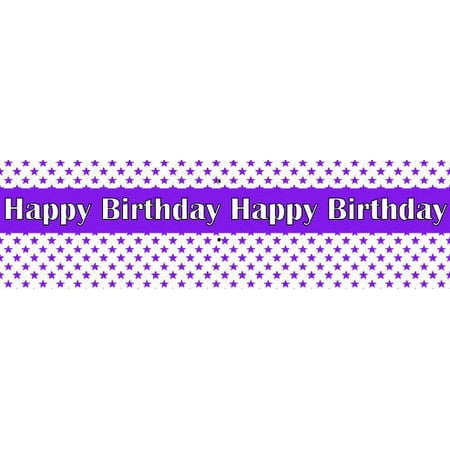 Happy Birthday Edible Purple Stars Cake Border Decoration Banner - Purple