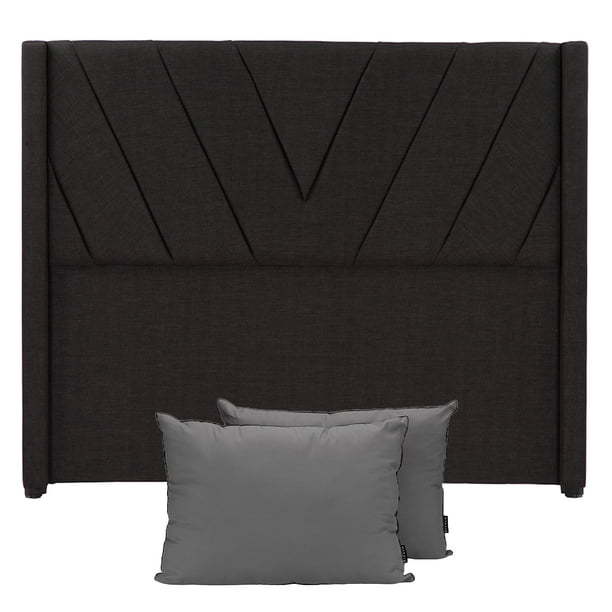 Cabecera Matrimonial Aurora Negro + Almohada 2Pack