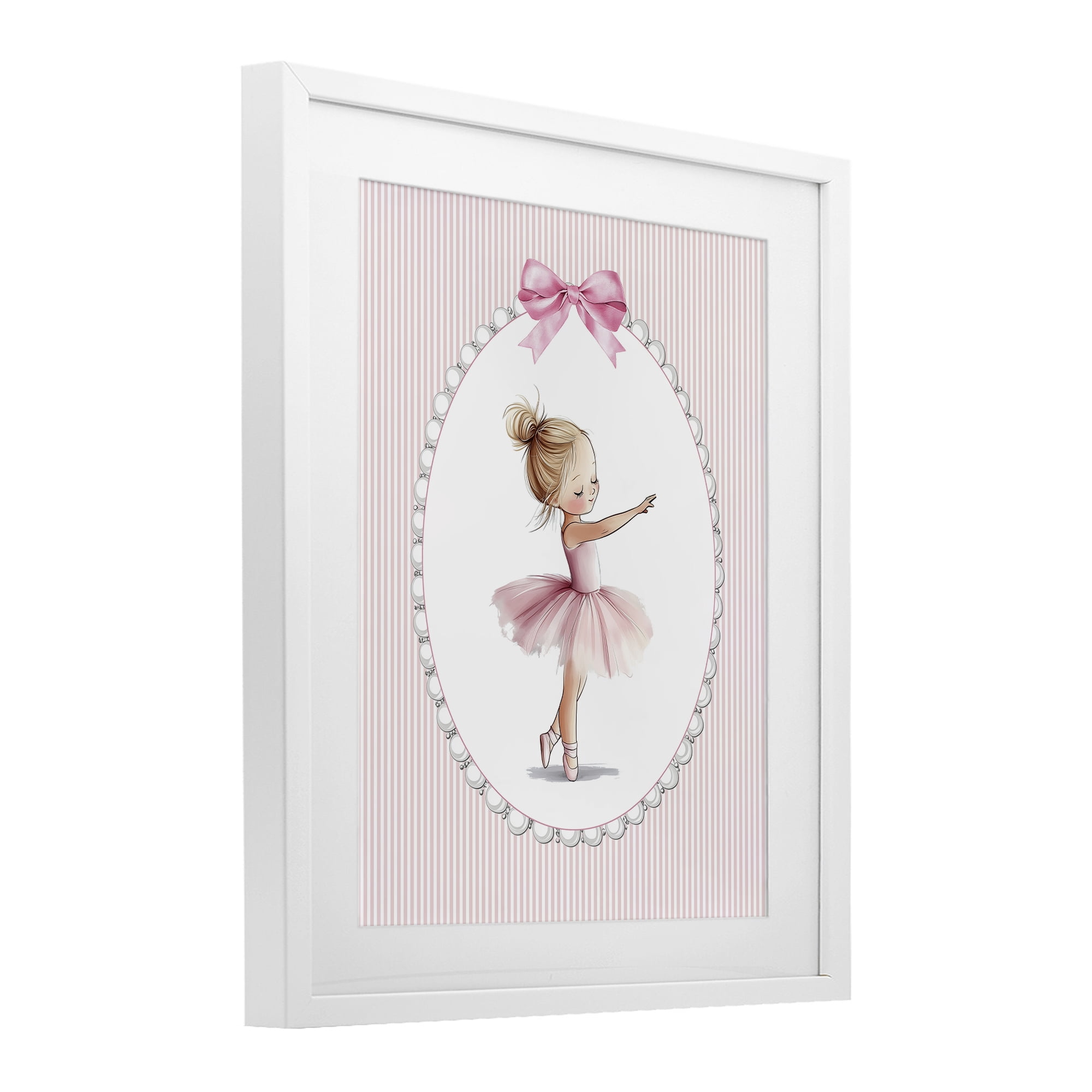 Stupell Industries Blush Pink Ballerina White Framed Print Under Glass, design by Christine Simpson Art