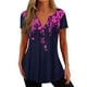 thumbnail image 3 of Blusa morada con cuello en V, manga corta, estampada, transpirable, para uso casual, para ir de compras, viajar, oficina, talla L, 3 of 6
