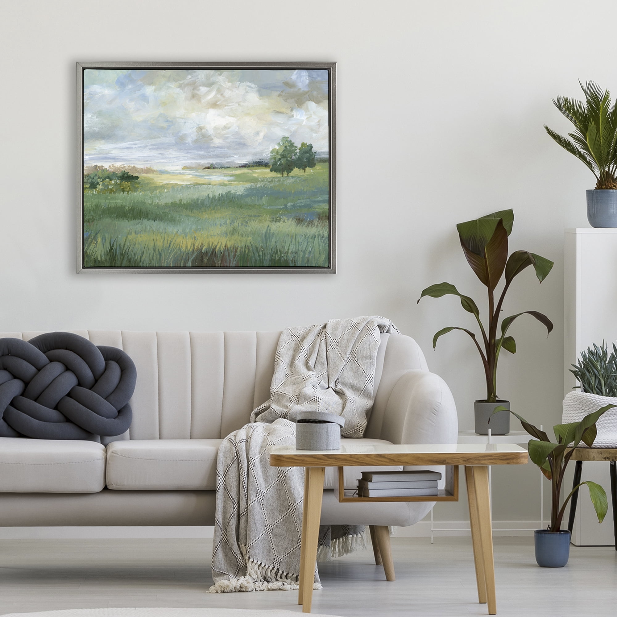 Stupell Industries Idyllic Summer Field Gray Framed Floater Canvas Wall Art, design by Nan