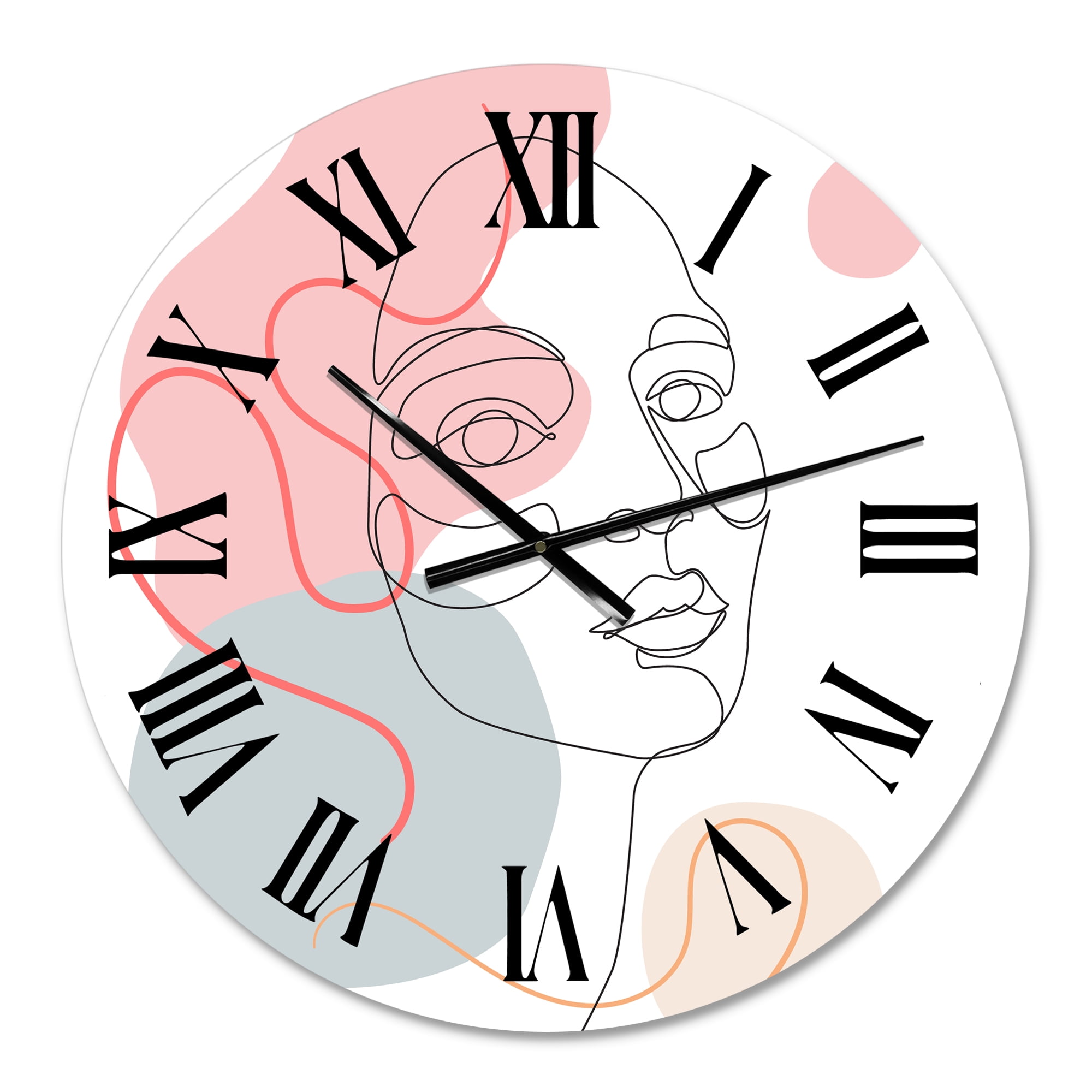 Designart 'One Line Drawing Of Young Woman In Pastel Tones' Modern Wall Clock