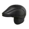 thumbnail image 2 of Winter Flat Caps Beret Men Black Warm Duckbill Hat Male Earflaps Thicker Genuine Leather Solid Classic Driving Cap ,Soft Feel, 2 of 5