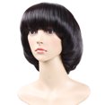 thumbnail image 3 of Human Hair Fashion Synthetic Mushroom Head BOB Brown Black Hair Wig Natural Hair Wigs, 3 of 9