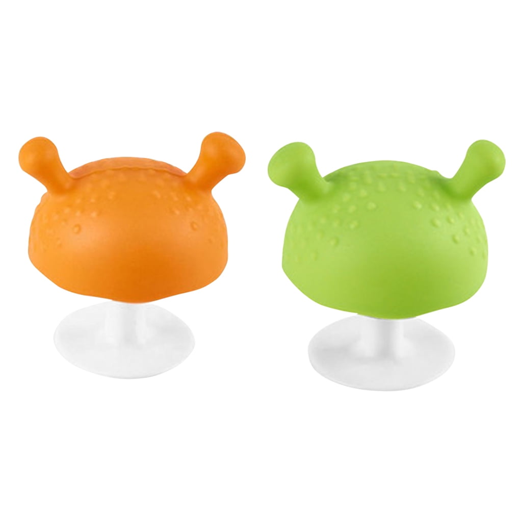 2pcs Mushroom Design Pacifier Baby Teether Silicone Teething Toy for 3 Month and Above Baby