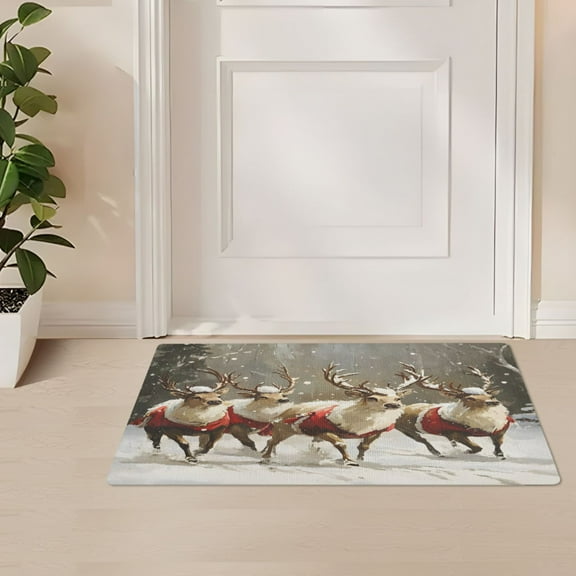 ALAZA Christmas Deers on Winter Door Mat Outdoor Indoor Entrance Low Profile Floor Rugs 32"x20"