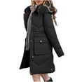 thumbnail image 2 of AOOCHASLIY Black and Friday Women Coat Christmas Gift Women's Winter Casual Loose Fashion Color Pocket Zippered Tops Reversible Long Cotton Coat, 2 of 5