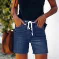 thumbnail image 2 of BUIGTTKLOP Denim Shorts for Women Stretchy Drawstring High Waisted Jean Shorts Summer Elastic Waist Comfy Short Pants Pockets, 2 of 6
