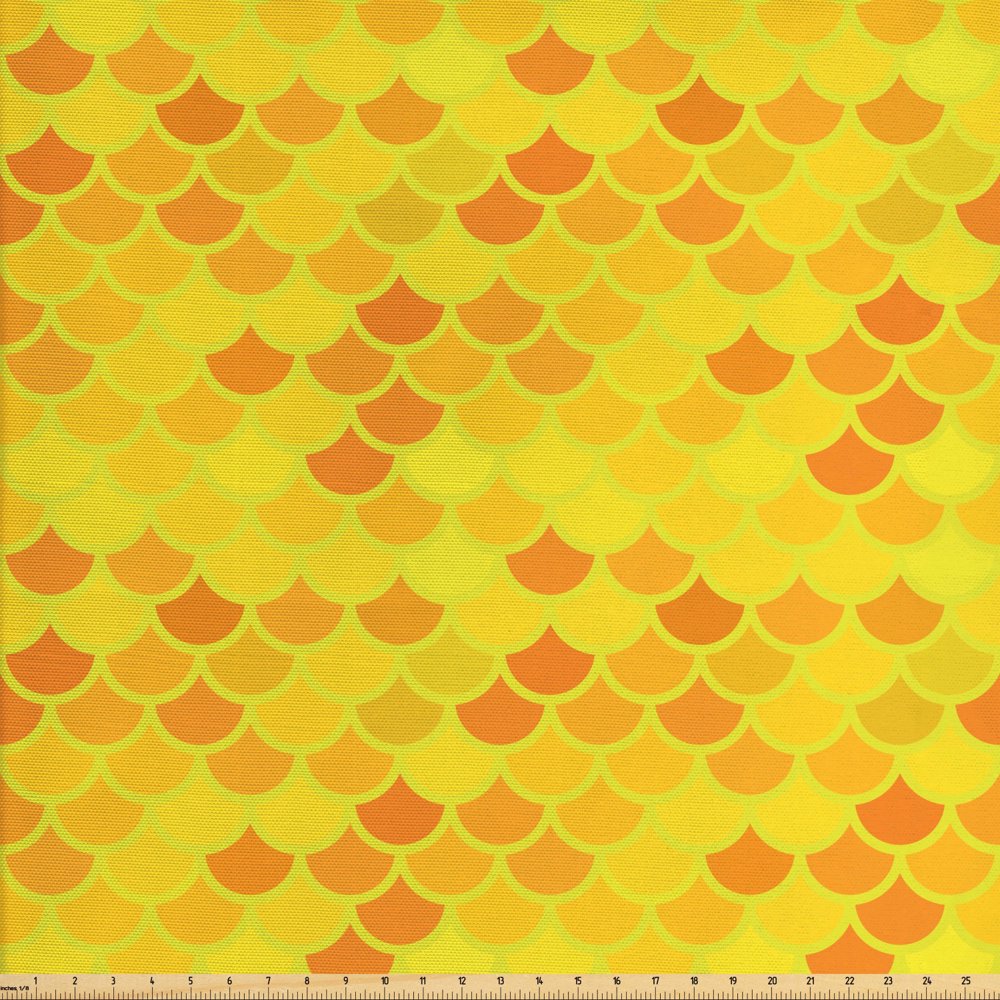 Fish Scale Fabric by The Yard, Traditional Japanese Pattern Yellow Fish Squama Mermaid Scales