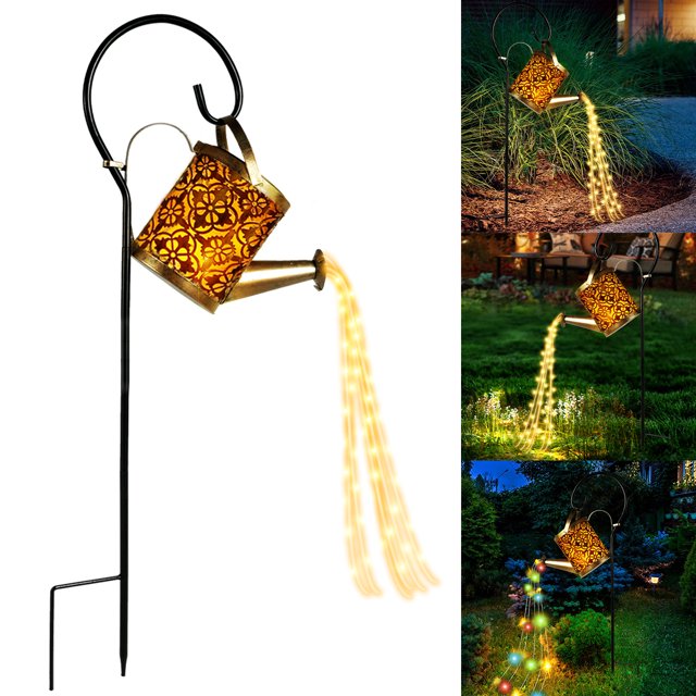 Linternas solares para riego, regadera para exteriores, luz de césped de agua, 36LED, hervidor de agua, cadena de luz, luces de paisaje de jardín Retro de hierro