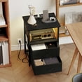 thumbnail image 3 of Tomnk Nightstands Set of 2, Bed Side Table with Charging Station, LED Night Stand with 2 Fabric Drawers, Black, 3 of 8