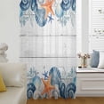 thumbnail image 5 of Summer Coastal Sheer Curtains 84 Inches Long, Sea Ocean Starfish Shells Coral Conch Wood Gray Light Filering Curtains, Breathable Simi Curtain Privacy Drapes for Living Room Bedroom Window Treatment, 5 of 8
