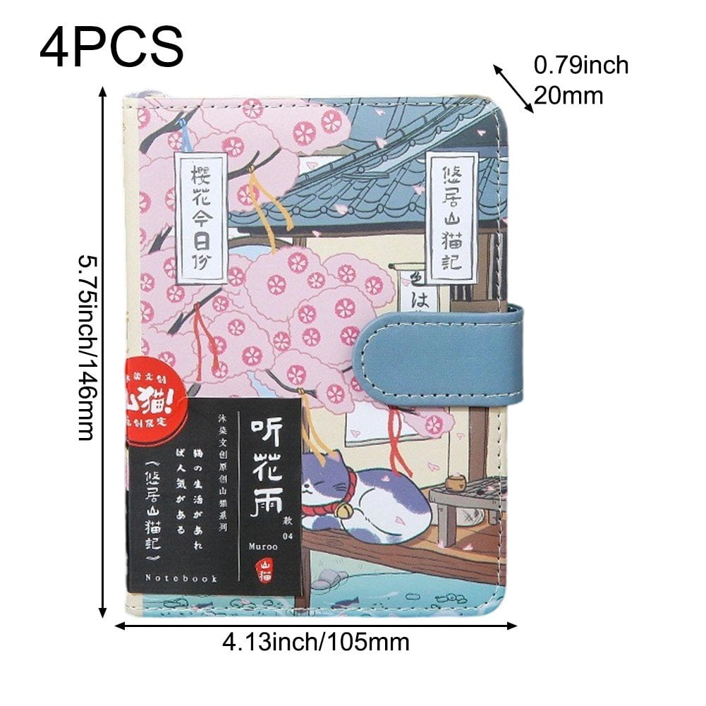Kawaii Cartoon Cat PU Magnetic Buckle Notebook A6 Paper Japanese Art Style Cat Ledger Diary Agenda Planner Notepads Stationery