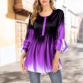 thumbnail image 2 of Gradient Color T Shirt Women Casual Button Round Collar Ruffle Sleeve Blouse Swing Loose Top, 2 of 9
